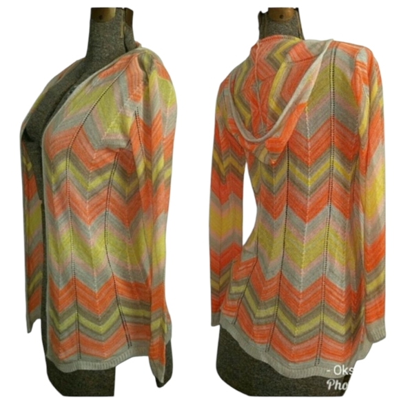 Sweaters - Lightweight Zigzag Striped open front hoodie XS S